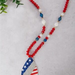 Festive Red and Blue Beaded Necklace